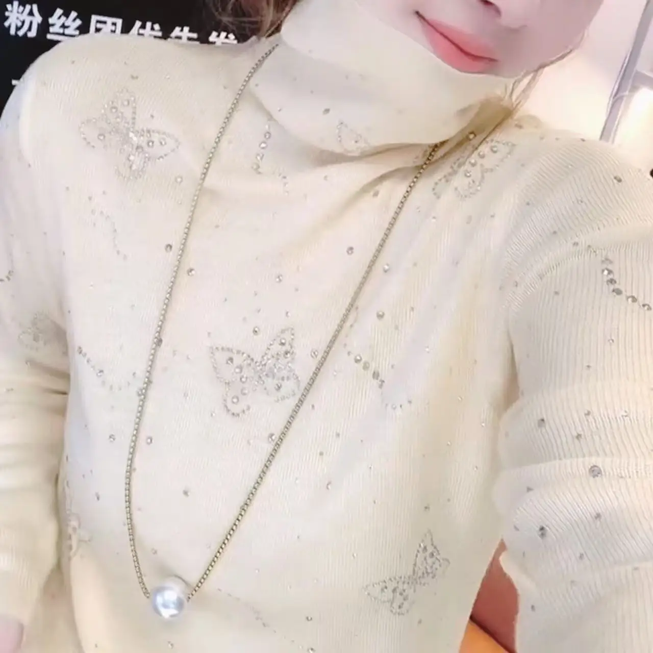 

Роскошный свитер с блестками и бриллиантами, женский осенне-зимний свитер с воротником, белый трикотаж, топ, вязаные пуловеры, джемперы