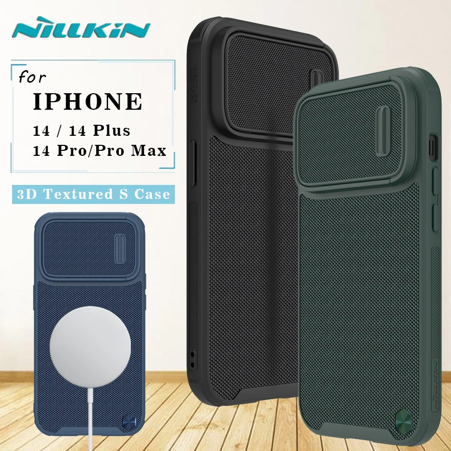 Per iPhone 13 14 Pro Max Plus custodia magnetica Nillkin Textured S Lens Slide Camera Protector Cover posteriore per iPhone 14 Plus Pro