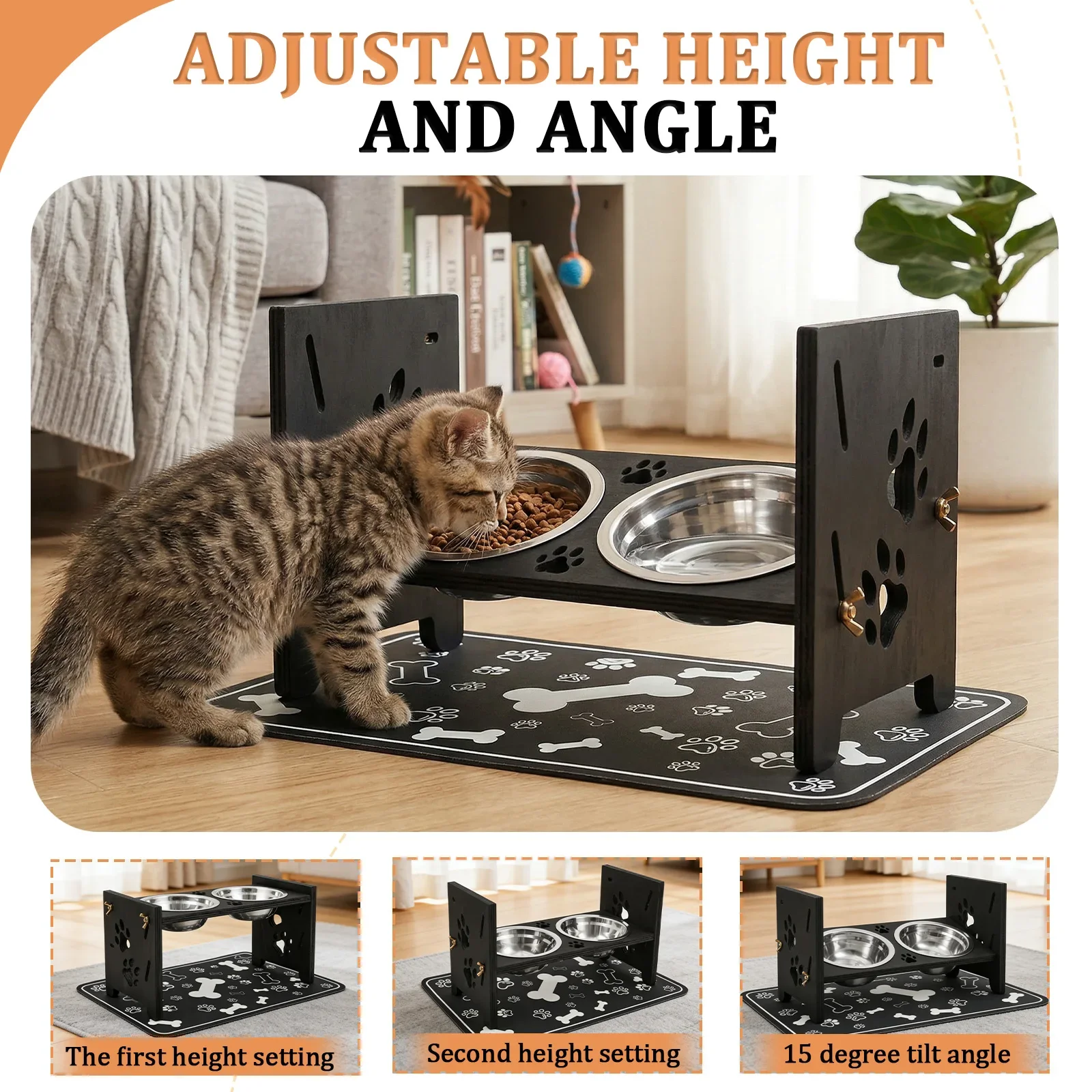 Elevated Dog Feeder Bowls Adjustable Raised Stand with Double Stainless Steel Food Water Bowls Small Medium Large Dogs - view 4