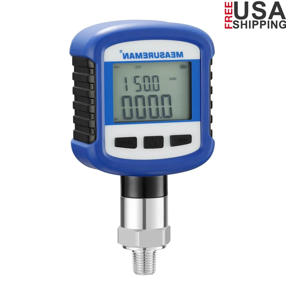 مقياس الضغط الرقمي الذي يعمل بالبطارية بتقنية البلوتوث 1000psi 0.2% FS 1/4 ''NPT اتصال من الفولاذ المقاوم للصدأ صدمة قرص قابلة للتدوير