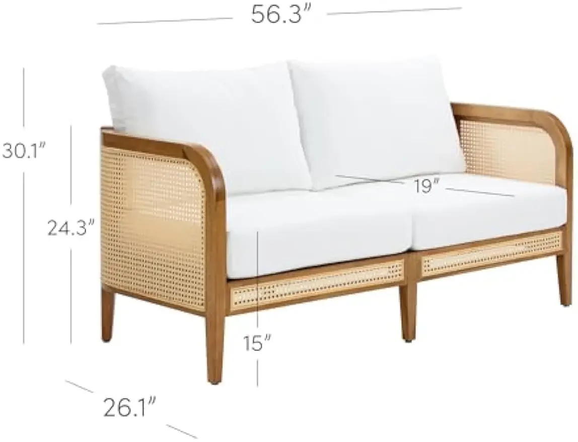 Outdoor Loveseat, Rattan Patio Sofa with Solid Wood Frame