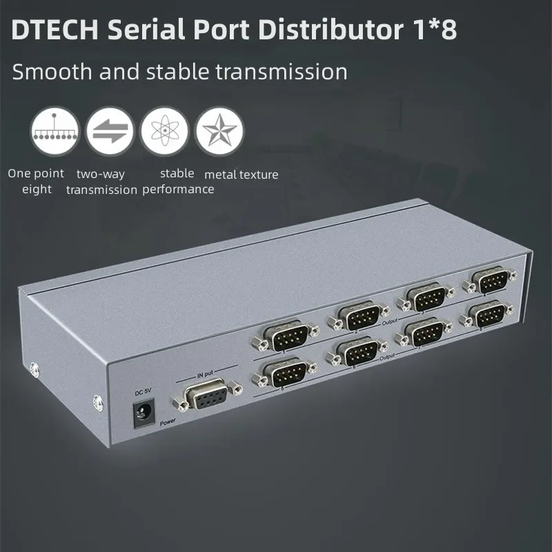 DTECH 1 Input 8 Output Serial Splitter Metal RS232 Serial Splitter 1 to 8 for Video Audio