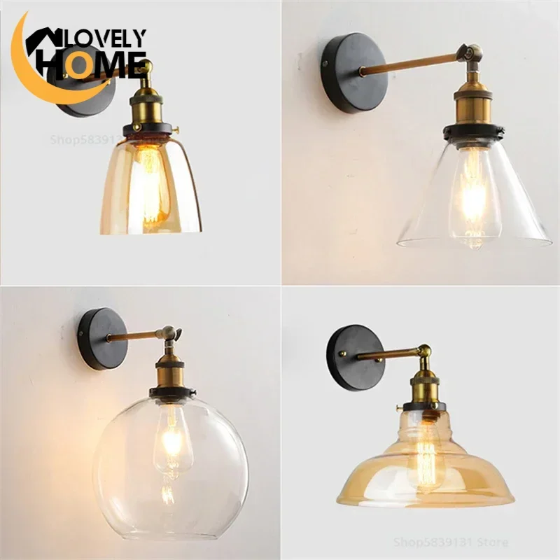 

Vintage Loft Industrial Style Wall Light American Wall Lamps for Bedside Wall Sconce Glass Iron Art Edison E27 Lighting Fixtures