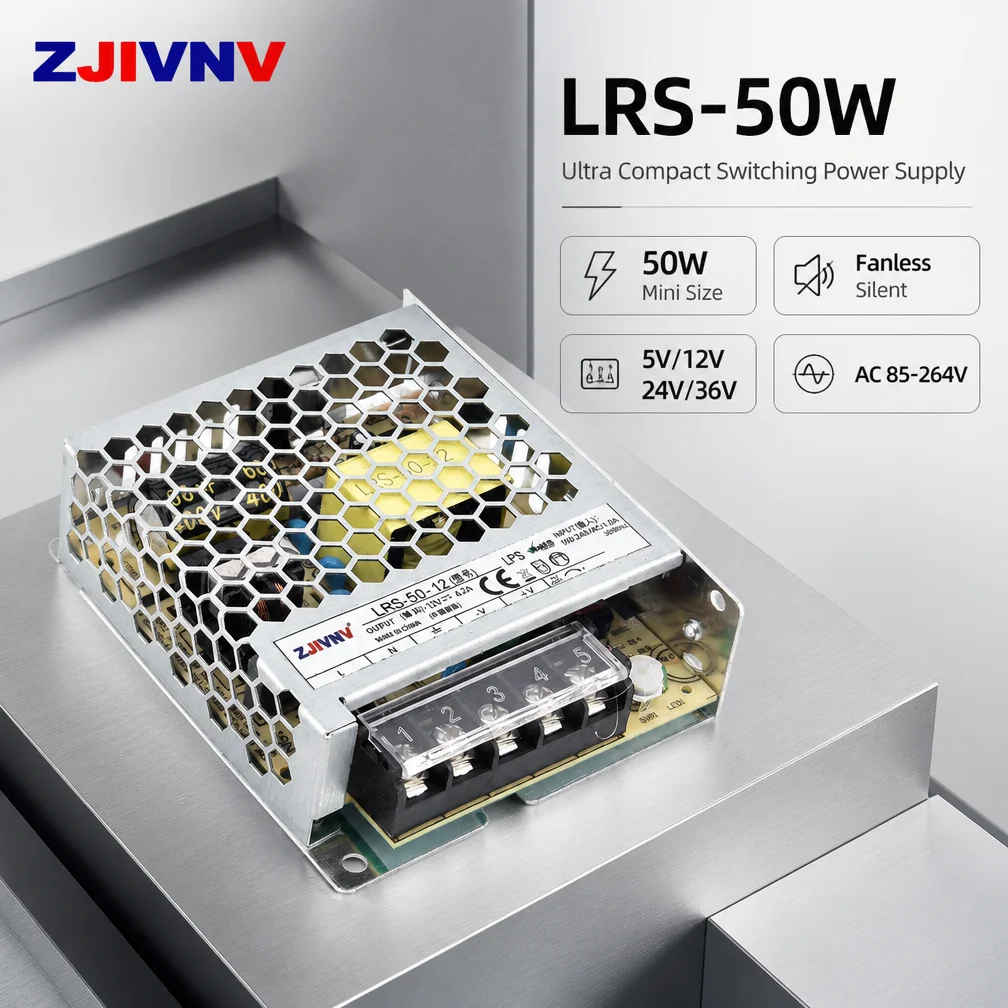 ZJIVNV 50W Compact Switching Power Supply LRS-50-12 LRS-50-24 12V 24V Regulated Power Source for 3D Printer CCTV
