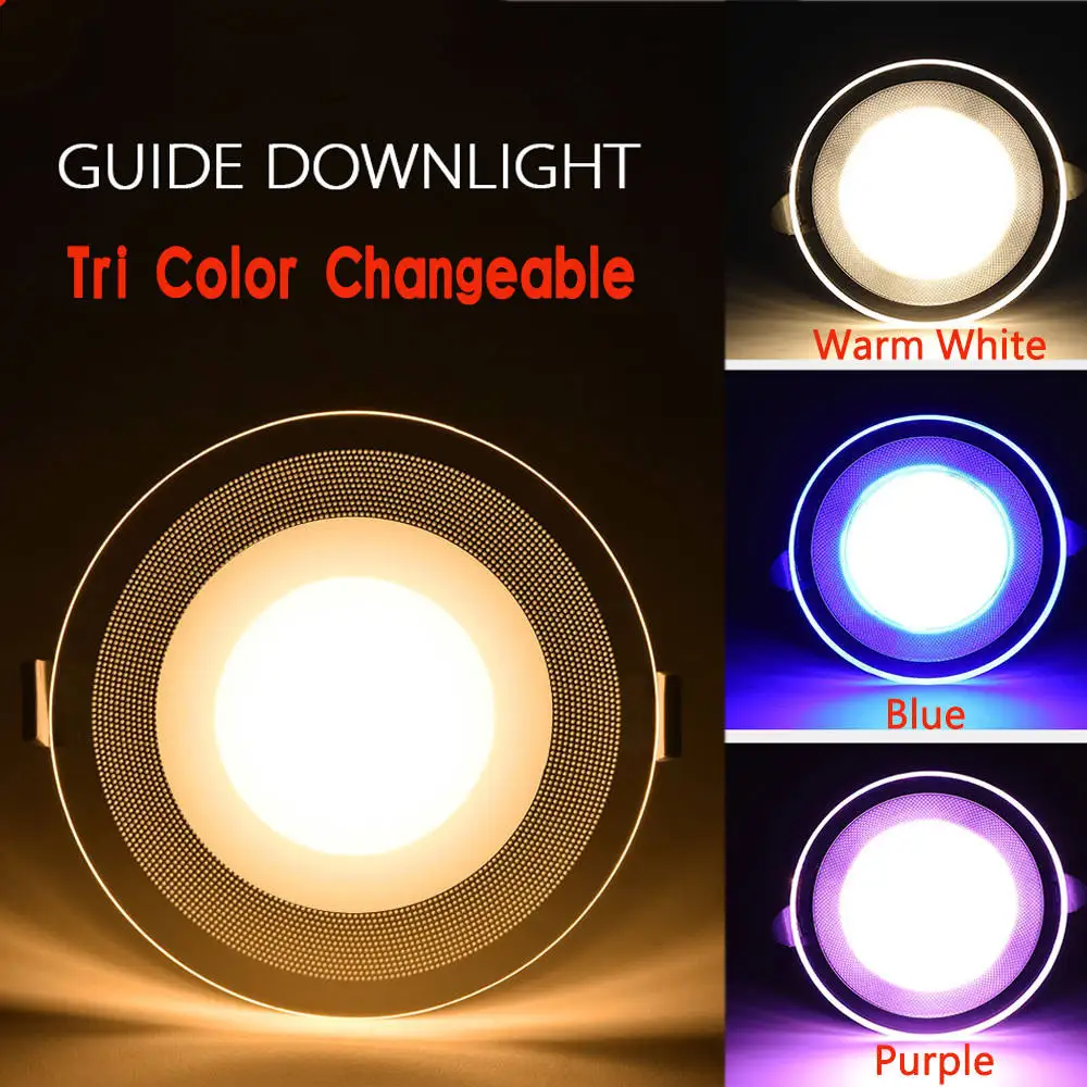 5W Indoor Round Recessed LED Downlight SMD2835 Colorful Dimmable Acrylic LED Panel Spotlight 3CCT Color Changing  LED Plafond
