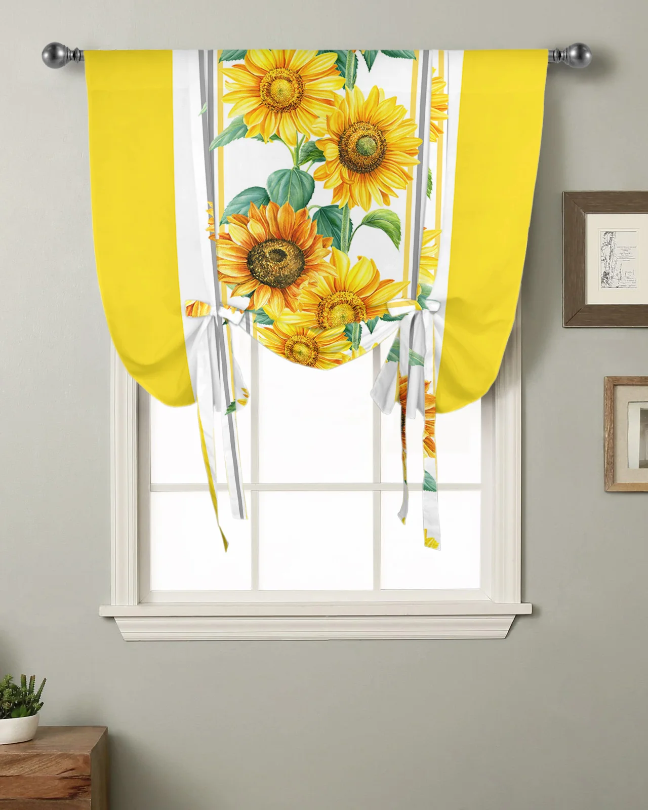 

Yellow Watercolor Sunflower Kitchen Short Window Curtain Rod Pocket Curtains Home Decor Room Small Window Roman Tie Up Curtains