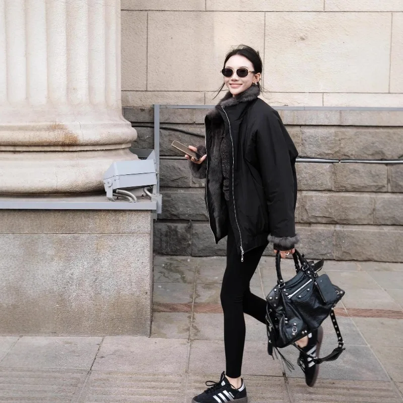 

Glacier Повседневная короткая одежда из кроличьего меха, пирог с обеих сторон, чтобы проверить новую женскую одежду, универсальная теплая меховая куртка в стиле ретро, пальто