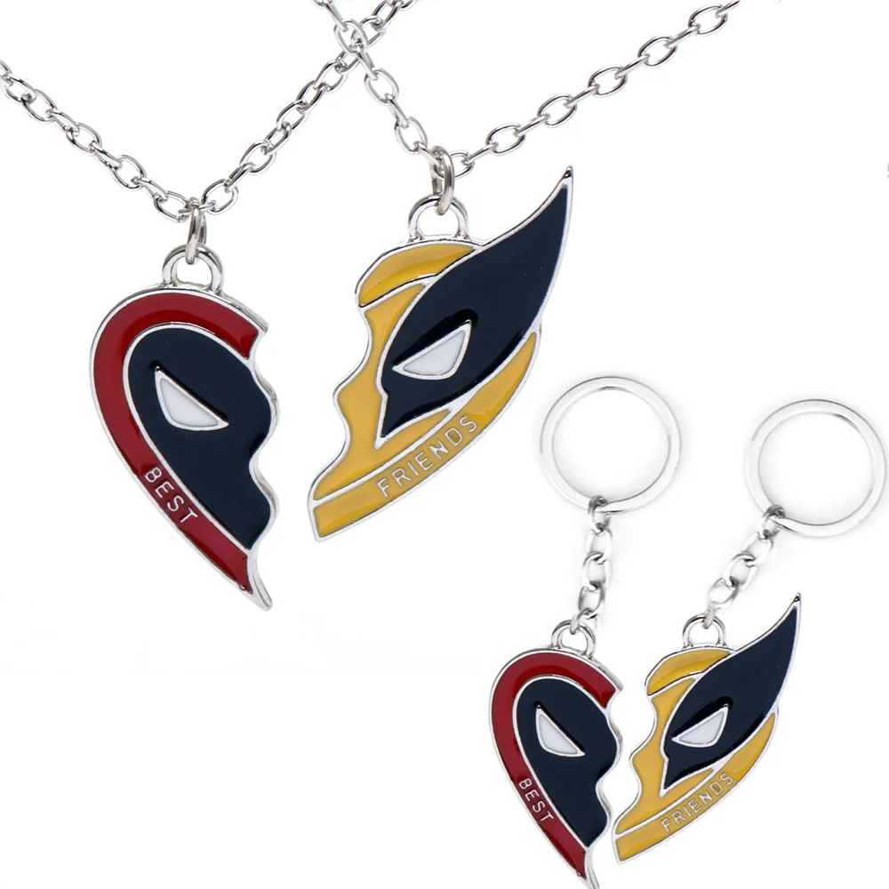 

Superhero Best Friends Necklace Set Split Heart Matching Pendant Necklace for Women Men Cosplay Jewelry Gift
