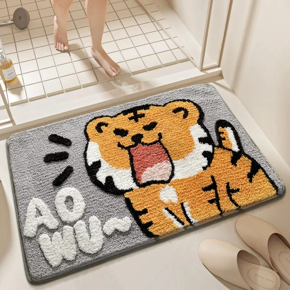 Grey Base 3D Panda Hi Letter Floor Mat Non Slip Entry Rug Bedroom Porch Cute Animal Print Soft Household Mat