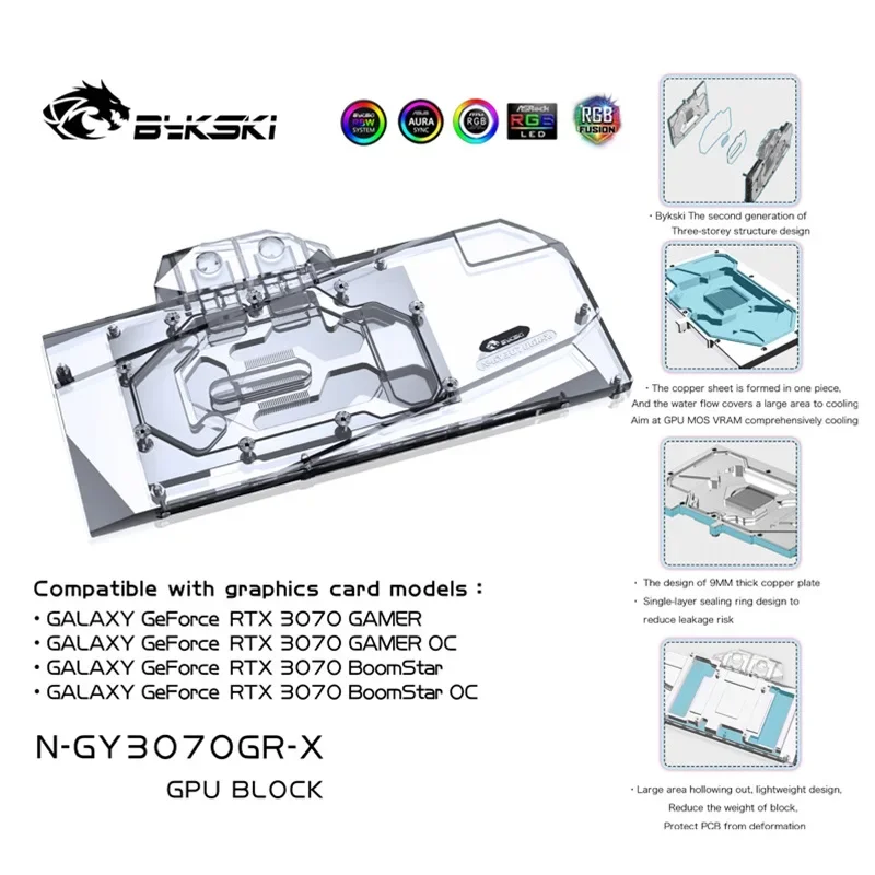 

Bykski N-GY3070GR-X Water Block Use for GALAX GeForce RTX 3070/3060Ti GAMER OC GPU Card /Full Cover Copper Radiator / RGB Light