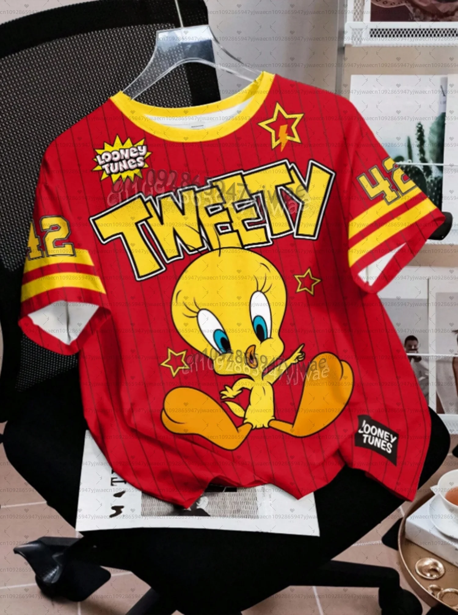 

Футболка с коротким рукавом с 3D-принтом «Мультяшный утенок и кролик Твити» для мужчин, женщин и детей, повседневная, летняя, спортивная, для родителей и детей, 2026