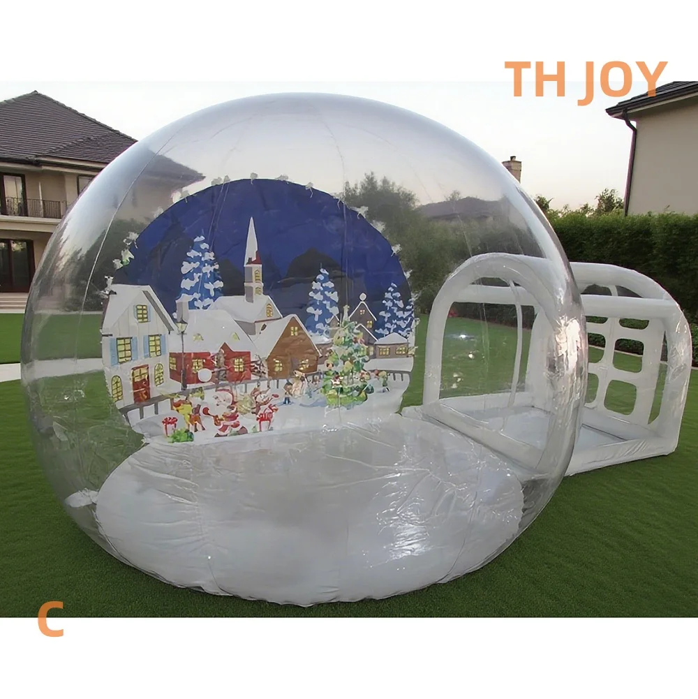 

Быстрый воздушный корабль до двери, Рождественский гигантский надувной снежный шар, фон для фотобудки, прозрачный пузырьковый дом с туннелем