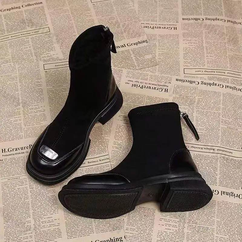 

Women's Platform Fashion Boots 2025 New Autumn Winter Outdoor Non Slip Short Boots Comfortable Height Increase Middle Heel Shoes
