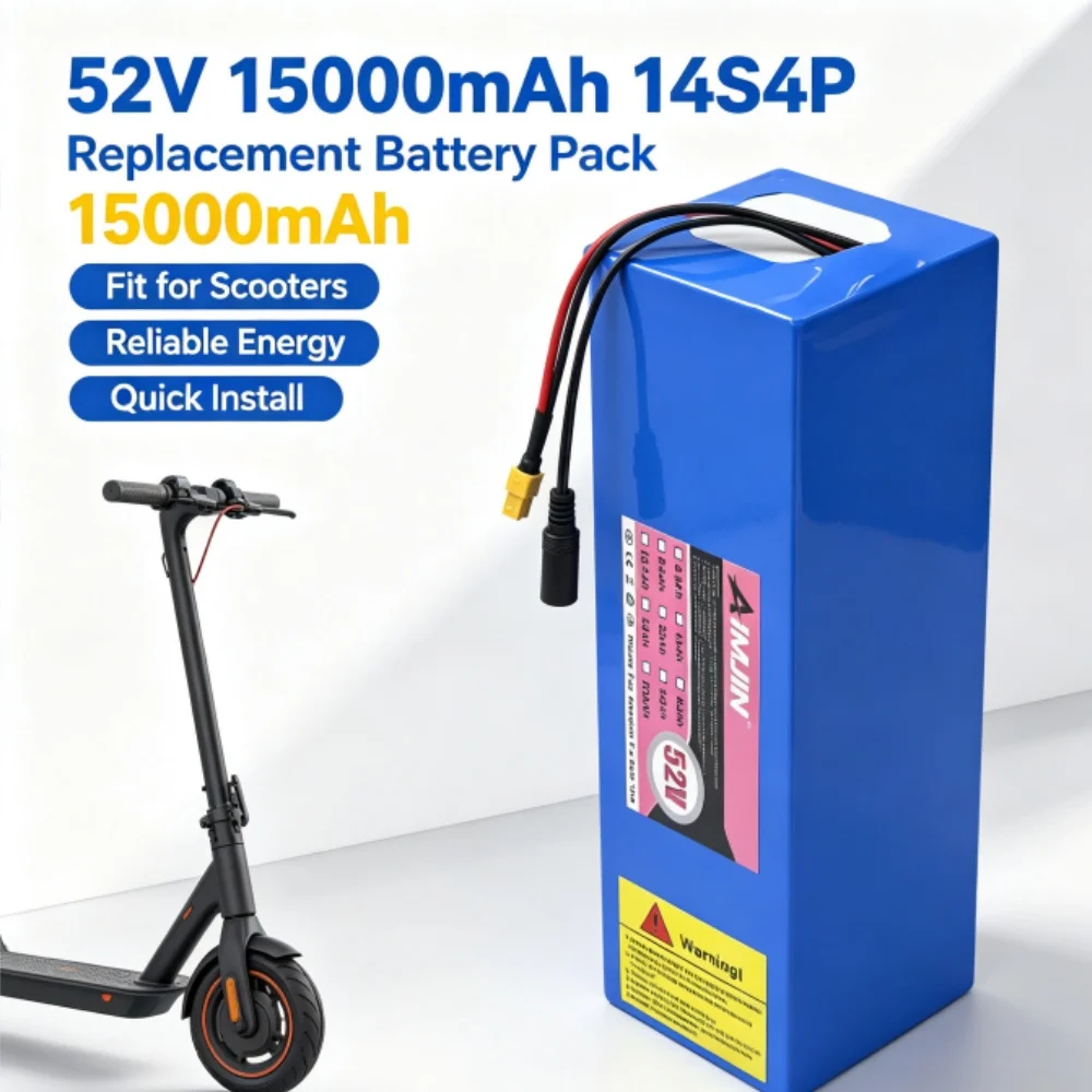 15Ah 48V 100% New 13S4P 18650 Lithium Batteryrechargeable Battery Pack Built-in Intelligent BMS for 1000W Electrical Machinery
