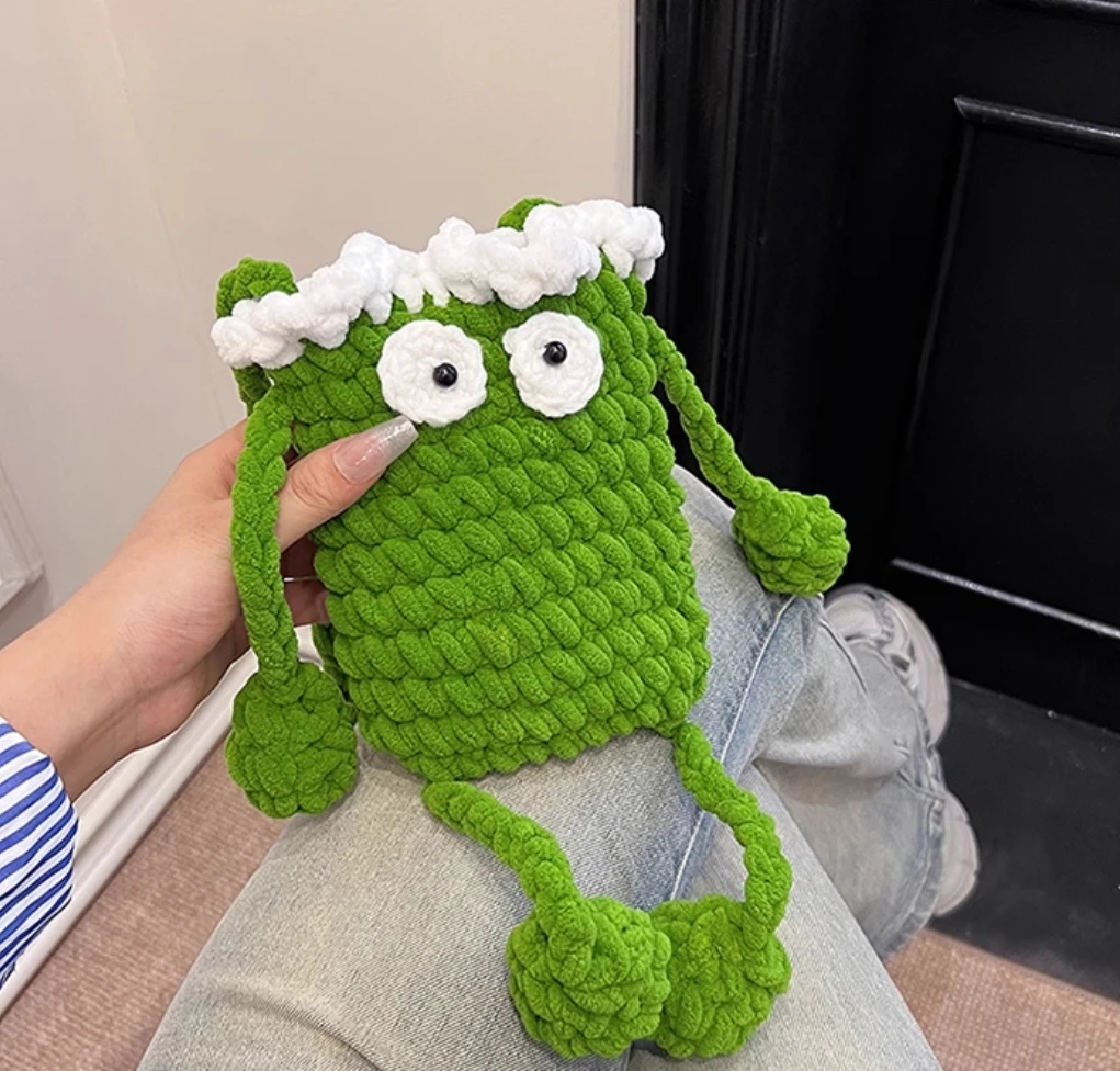 حقيبة محبوكة يدويًا، منتج نهائي، حقيبة قالب صوف لطيفة ومضحكة، حقيبة هاتف محمول، حقيبة كتف كروس، هدية للفتيات #3