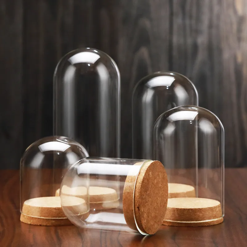 Small Packing Diameter=12cm Different Height Cork Base Cylinder Shape Glass Dome Home Decoration Friend Gift Wedding Prop