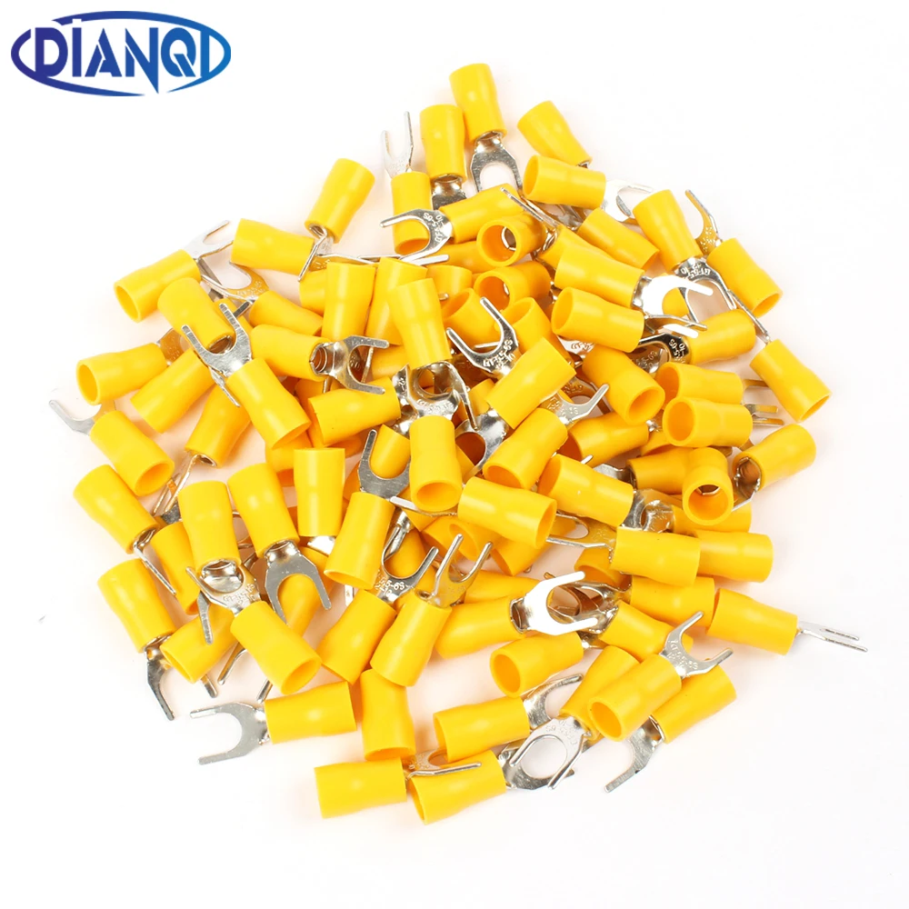 SV5.5-6 SV5.5-5 Yellow Furcate terminals Cable Wire Connector 100PCS 16~14AWG Yellow Furcate Fork Spade Crimp Terminals SV5-6 SV