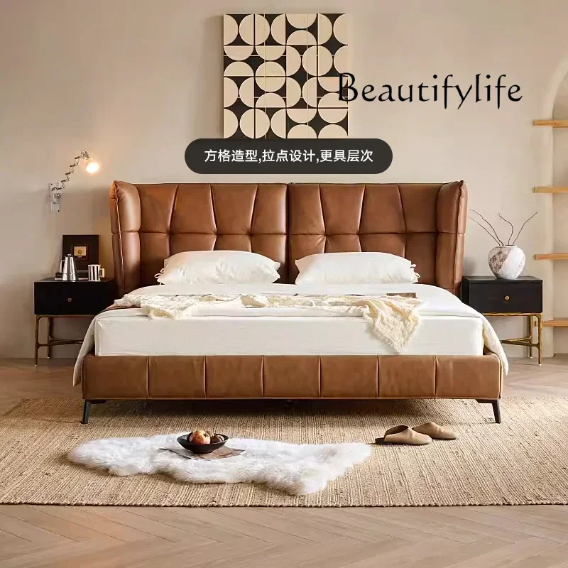 Nordic Light Luxury Modern Bedroom Leather Big Bed Minimalist Double Bed Pull Point Design Bed