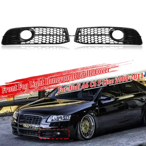 Car Front Bumper Fog Light Grille For Audi A6 C6 S-Line S-Facelifted 2008 2009 2010 2011 Honeycomb Hex Fog Lamp Grill Cover