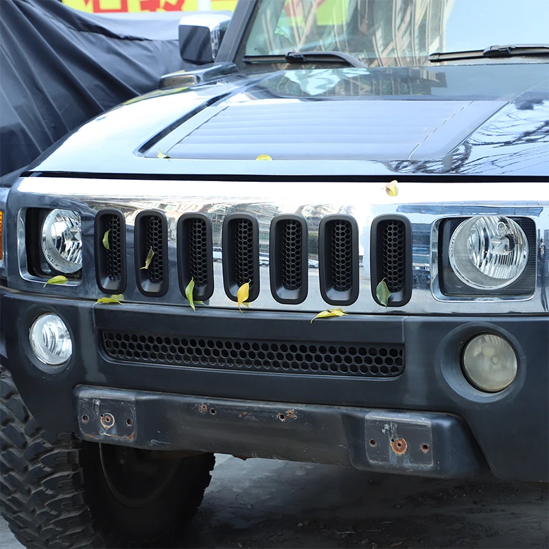 

For Hummer H3 2005-2009 ABS Black Red Car Front Grille Mesh Inserts With Headlight Cover Trim Exterior Accessories