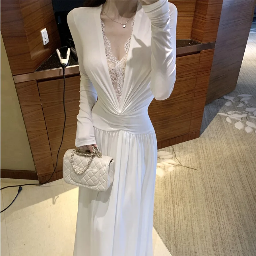 Sexy minceur v-ne longue Sve Dr automne hiver nouveau Sle coréen taille haute a-ligne jupe pour les femmes Ci déplacement