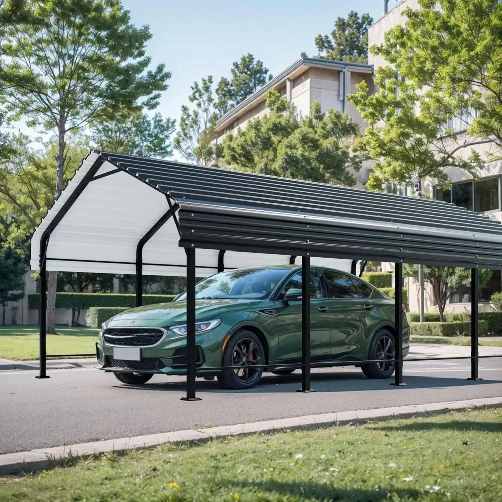 Galvanized Car Shelter, Heavy Duty Canopy，12x20  Metal Carport, Oversized Carport Garage with Enhanced Base