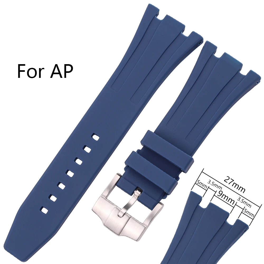 27mm Rubber Watch Band Blue Black Soft Silicone Strap Diving Bracelet Wrist Watchband