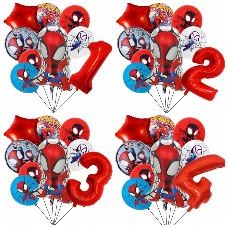 Super Hero Balloon Red Spiderman Aluminum Foil Balloons Baby Shower 1 2 3 4 5 6 7 8 9 Years Birthday Party Decorations Kids Toys