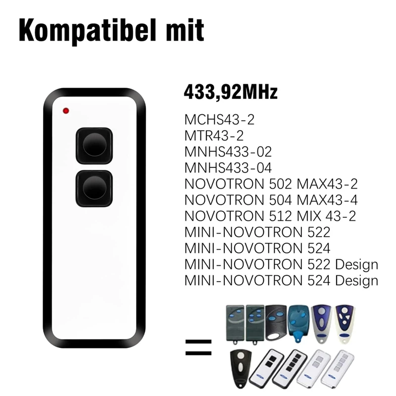 Remote Control pintu garasi FULL-433.92 Mhz, untuk NOVOFERM NOVOTRON 502 MAX43-2, MINI-NOVOTRON 522, pembuka pintu garasi 2 pak