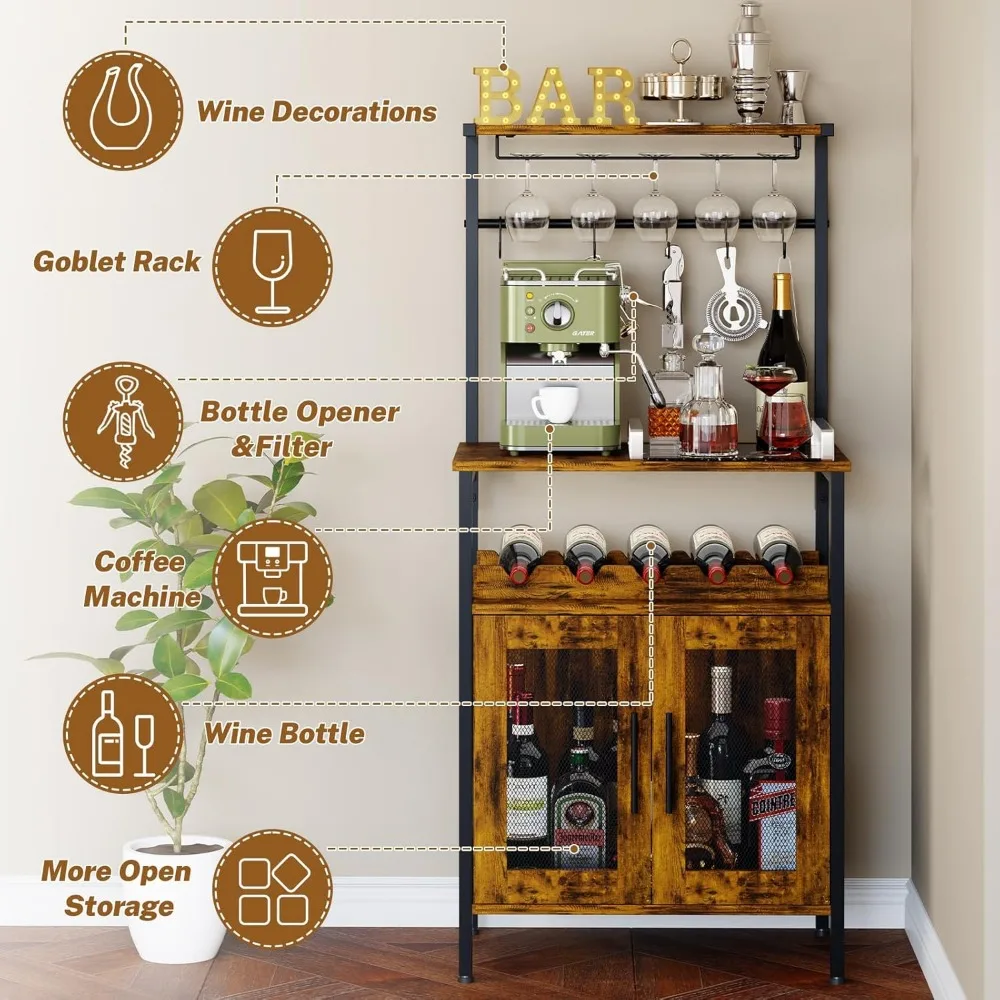 x-cosrack Barschrank für Likör und Gläser, Weinregal, freistehender Boden für kleine Räume, 3-stufige Lagerregale, industriell