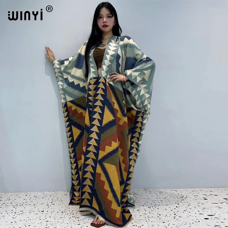 WINYI fashion winter dress for women Retro Loose OverCoat Thick Warm long down coat fashion cardigan Middle East winter abaya