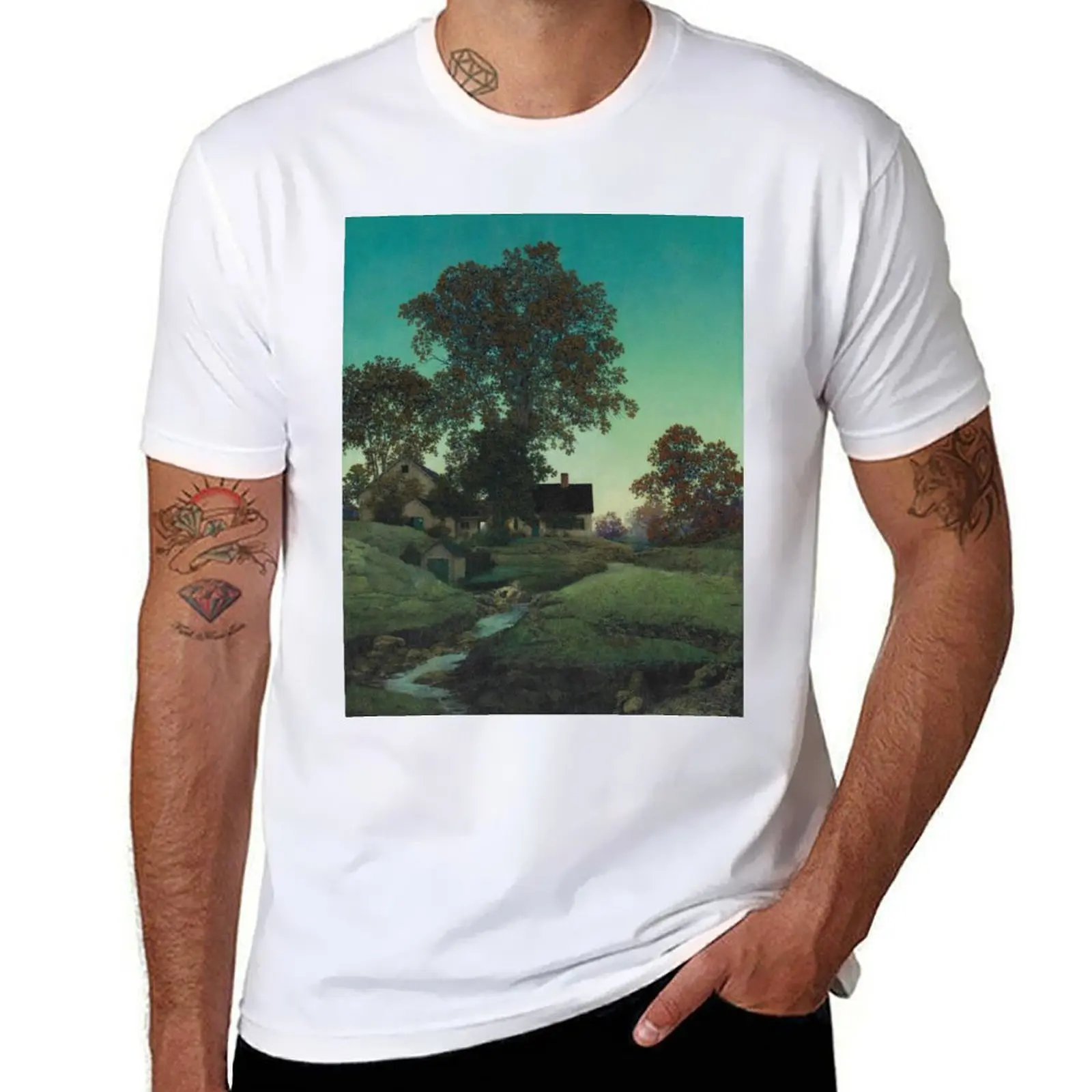

Maxfield Parrish - Farm House Creek T-Shirt anime t shirts oversize t shirts for man cotton soft funny t shirts man T-shirt