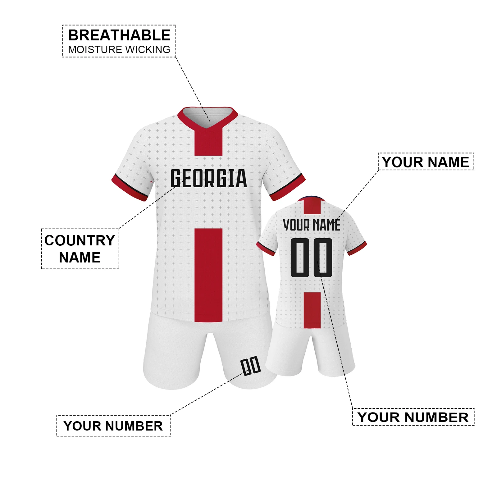 Georgia Custom Kids Soccer Jersey Kit Personalized Name Number Football Jersey Youth Training Outfit Sublimated Team Sportswear