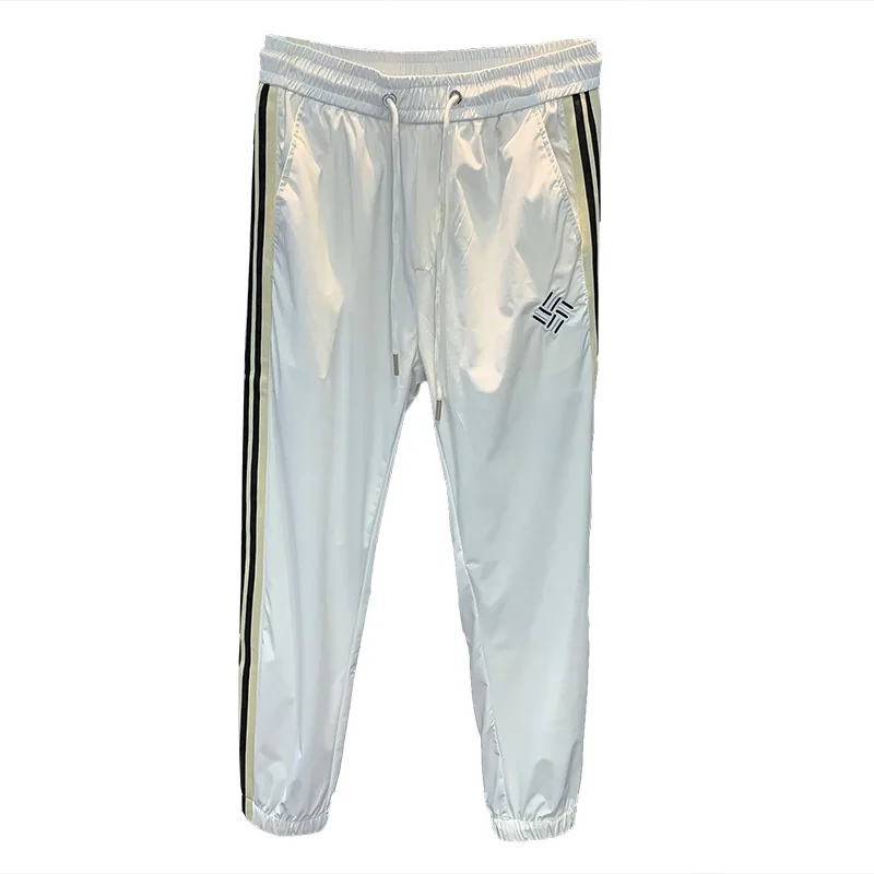 

Summer thin ice silk casual pants for men, breathable, trendy, embroidered, simple, versatile, quick drying sports pants
