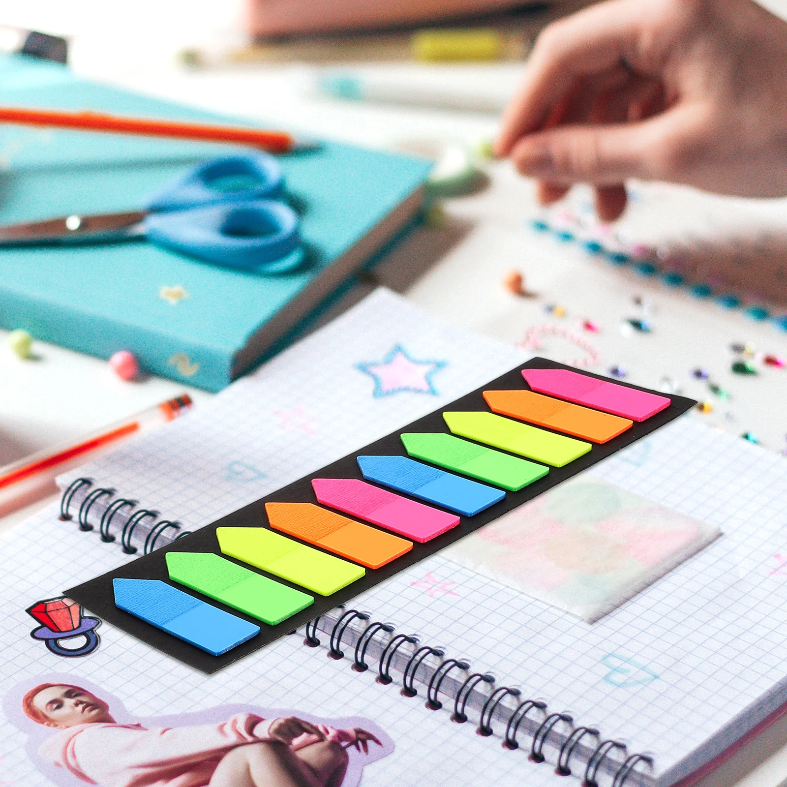 2Sets Fluorescent Pointed Sticky Tabs Colored Writable Book Index Tabs Page Markers for School Office Study Book Markers