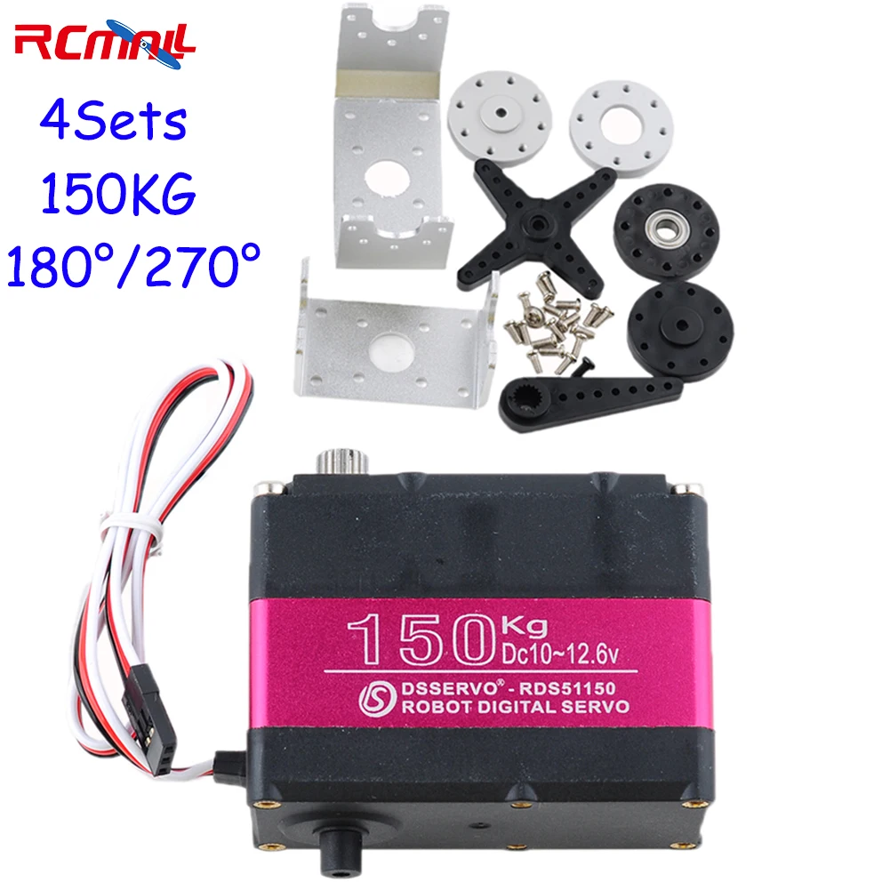 RCmall 4 Sets RDS51150 150KG Digital Servo Full Metal Gear 180 270 Degree Double-shaft IP66 RC Servo Motor for RC Car Robot