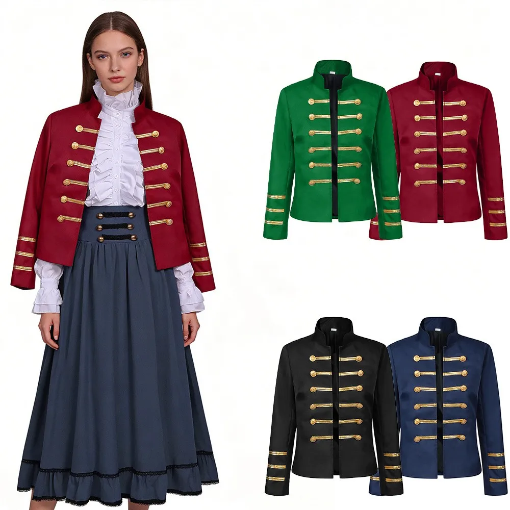 Stand Collar Double Breasted Top Medieval Fantasy Theme Stage Performance Costume for Women and Men Military Band Costume
