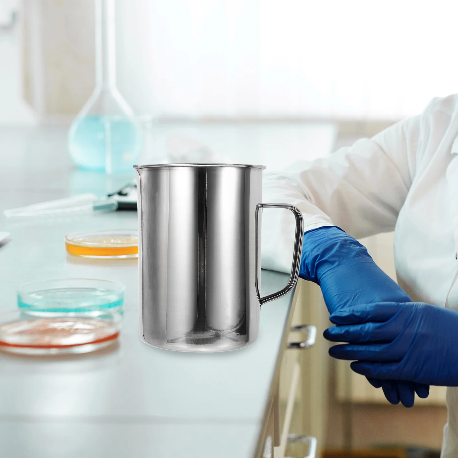 Experimental Measuring Cup Pharmacy with Scale Stainless Steel Milk Laboratory Sturdy Beaker