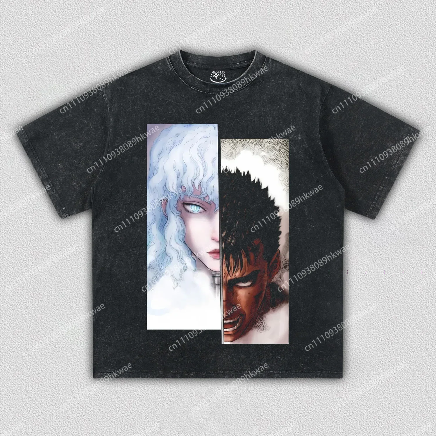 Vintage Washed Berserk Guts Griffith Anime T-Shirt Unisex Oversized Streetwear Cotton Short Sleeve Casual Tops