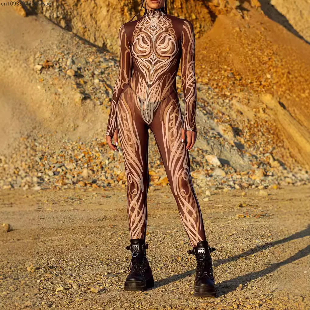 Women Sexy Cool Zentai Suit Mechanical Armor Jumpsuit Cosplay Bodysuit Robot Costume Xmas New Year Party Shows Bodysuit