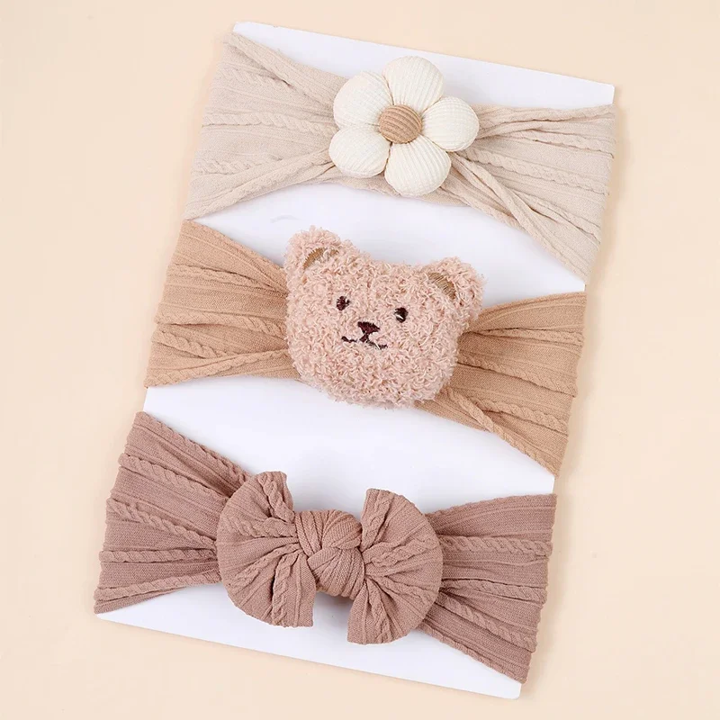 

3Pcs/Set Cartoon Bear Baby Headband Toddler Hairband Soft Elastic Wide Turban Flower Bow Children Headwear
