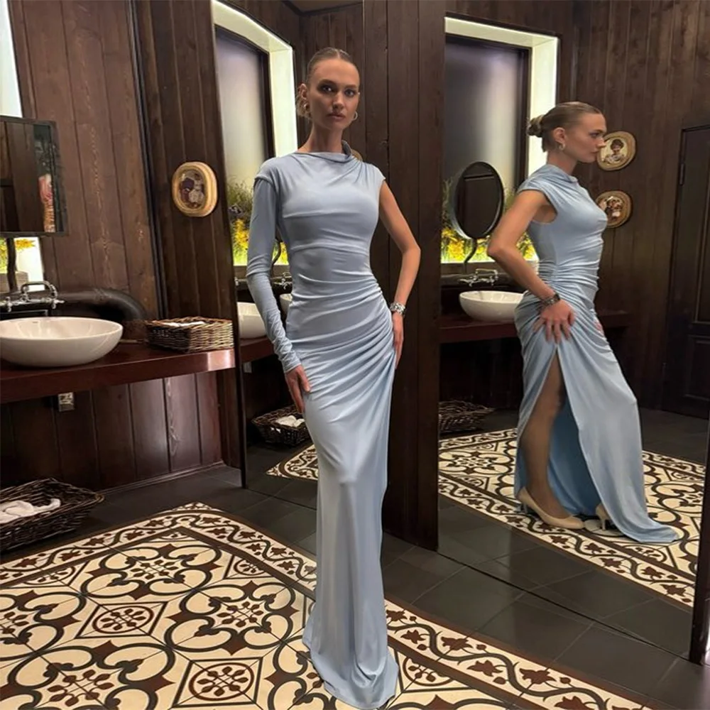 2025년 신상 여성 우아하고 섹시한 원숄더 슬리브 솔리드 컬러 슬림핏 롱 드레스