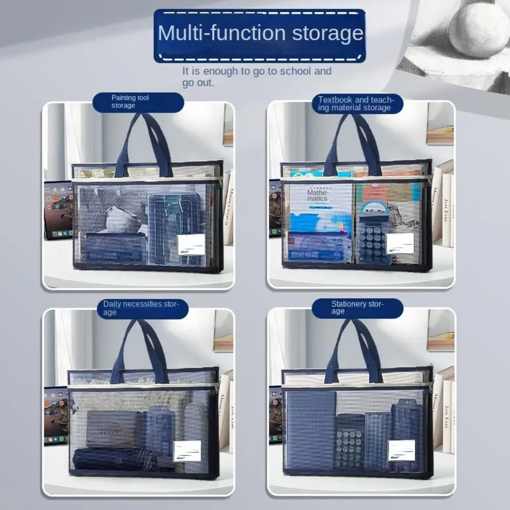 

Nylon Mesh Mesh Zipper Pouch Bag Transparent Multifunctional Transparent File Bag A3 Large Capacity Document Bag