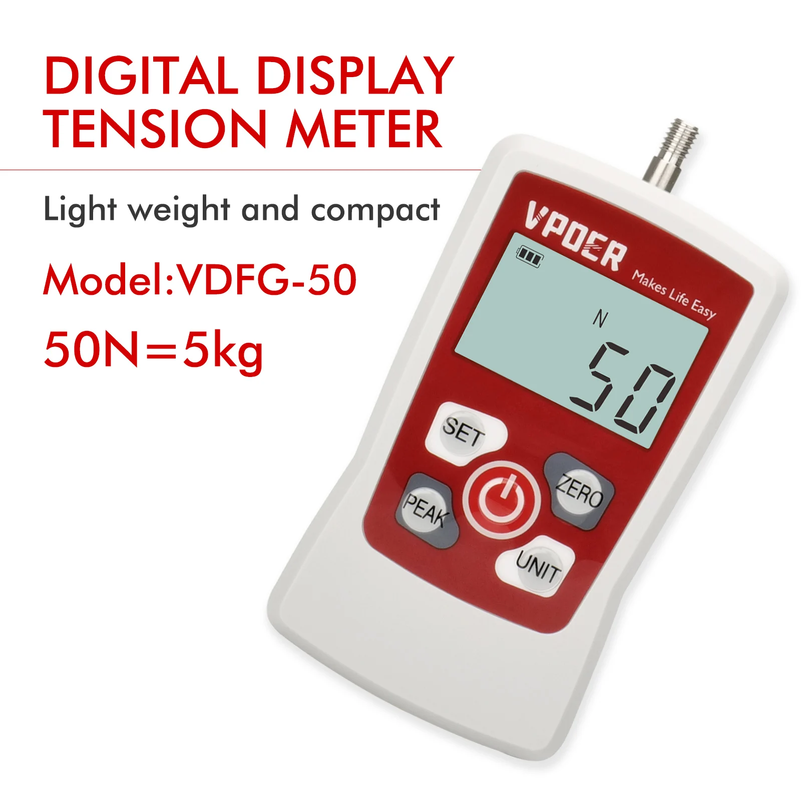 VDFG 50N 5kg 11Lb 180Oz Digital Force Gauge Push Pull Gauge Tester Portable Force Meter with Auto Backlit LCD Auto Power-Off