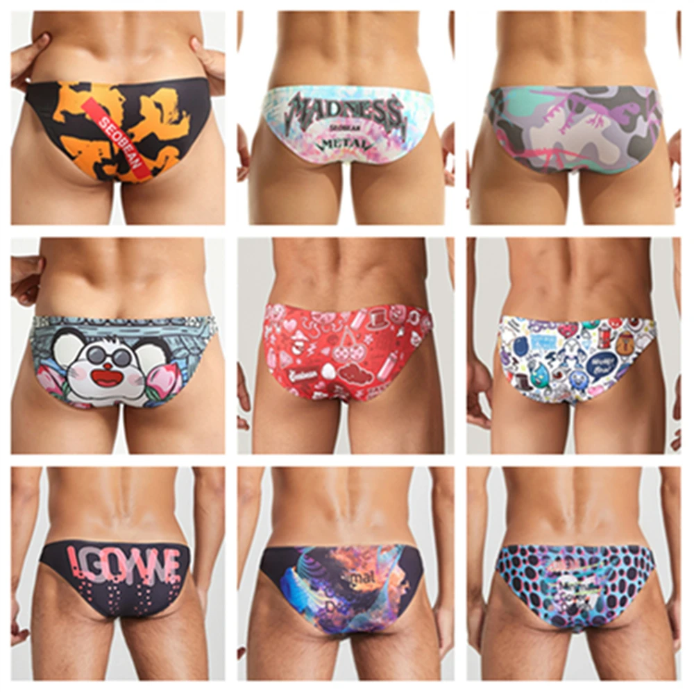 Tanga Underpants Bikini  Playful fun Sexy Men Underwear Print Underpants  Briefs Cueca Gay Male Panties Slip 9 Pattern design