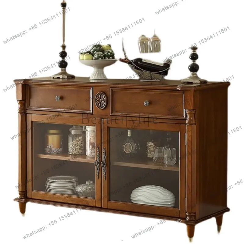 

American all-solid wood sideboard, light luxury living room multi-functional storage dining cabinet