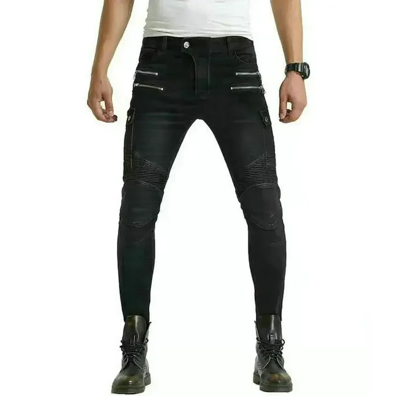 Loong-pantalones vaqueros ajustados de alta elasticidad para motociclista, pantalones de protección para deportes al aire libre, a la moda, locomotora, Caballero