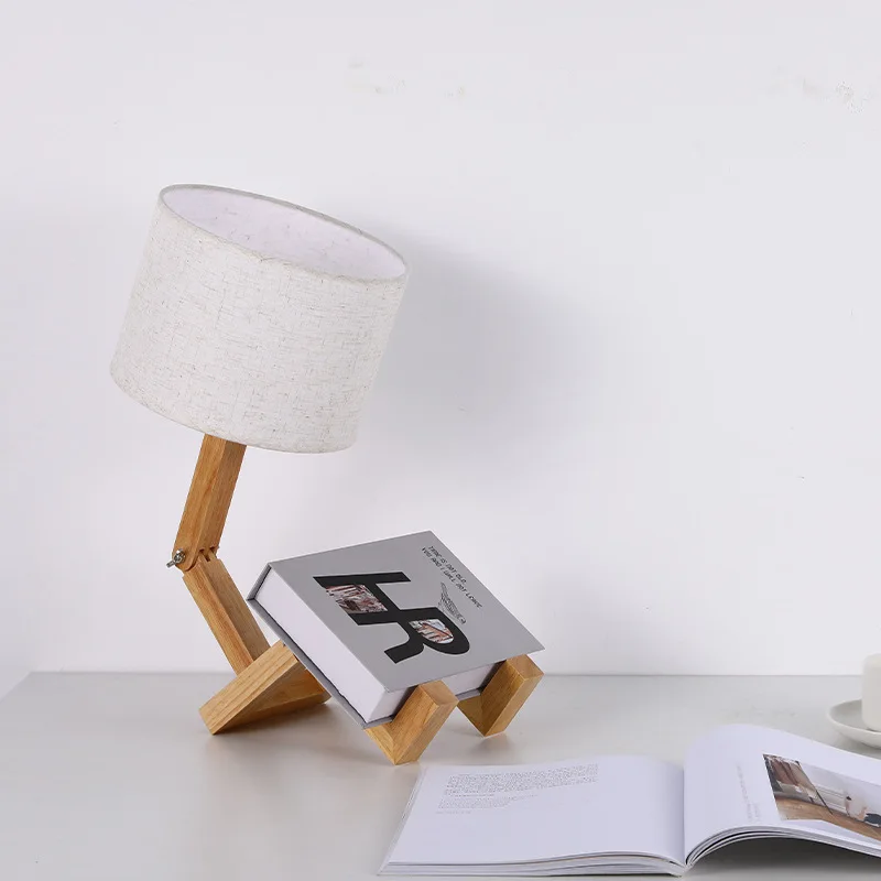 Japanese Wooden Robot Shape Creative Floor Lamps Study Fashion LED Reading Desk Night Lights Desktop Decorative Indoor Fixtures