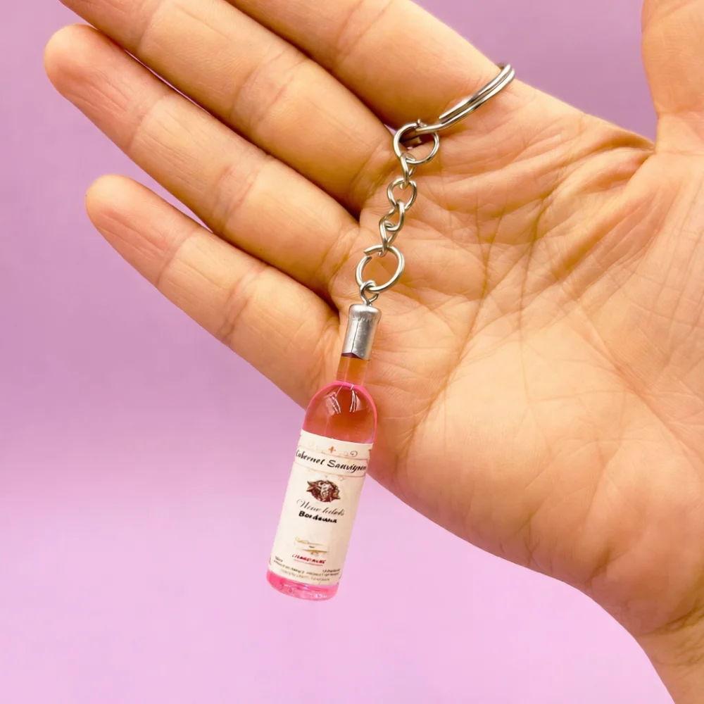 Simulation Wine Bottle Keychain Acrylic Pendant Cute Keyring Bag Charm Cartoon Hanging Ornament Birthday Business Gift Accessory
