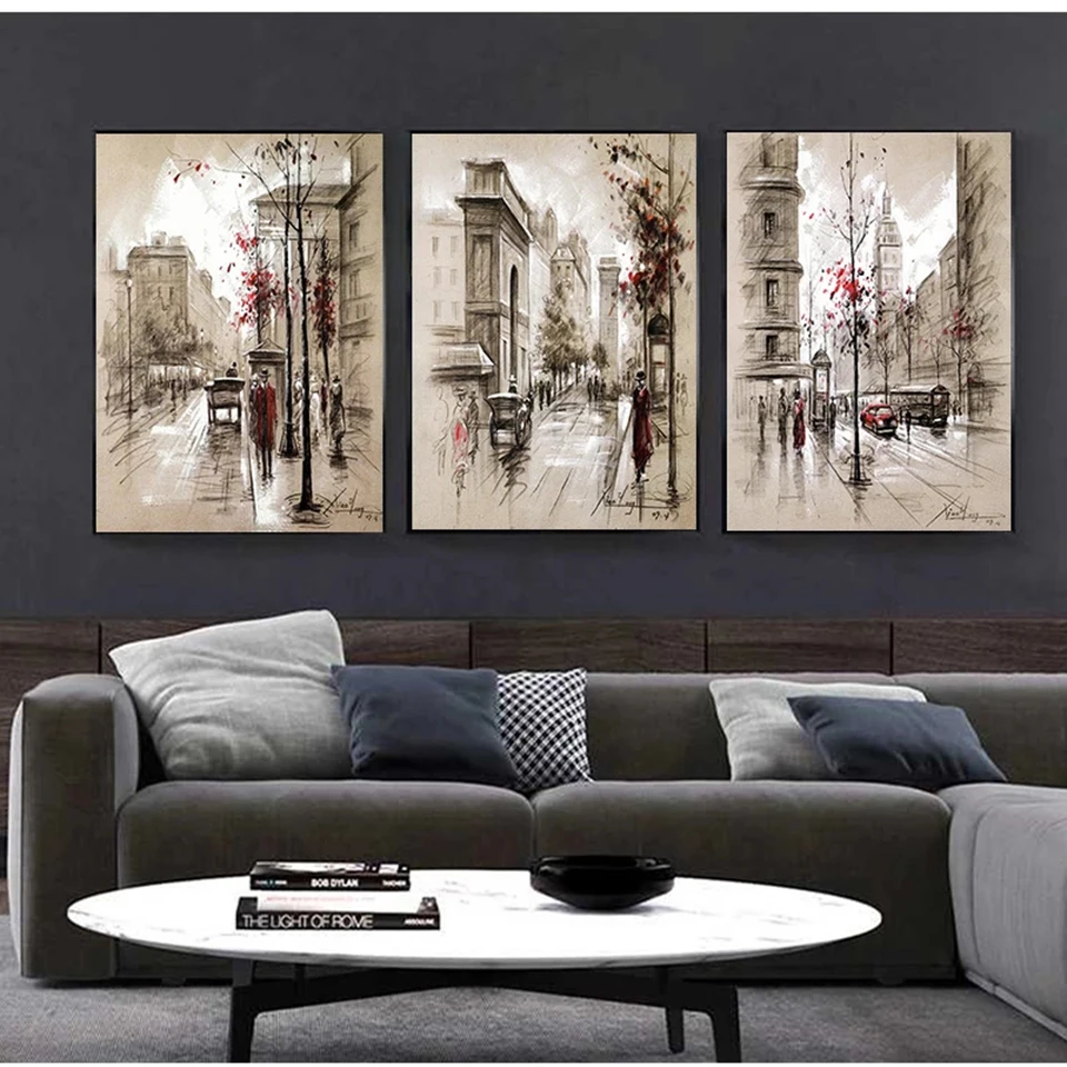 Triptych Diamond Painting Home Decor Diamond Mosaic 3 Piece Abstract City Street Landscape Pictures For Living Room Wall Art